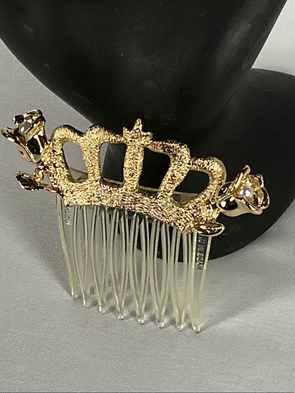 Diadem Vintage Hair Comb Gold Filigree Royal Crown Motif OS
